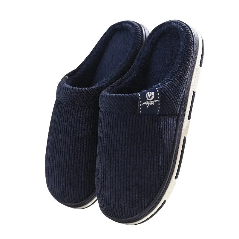 Men's Winter Slippers Warm Velvet Fur Slippers Non Slip Home Slippers Comfy Waterproof Indoor Shoes for Male