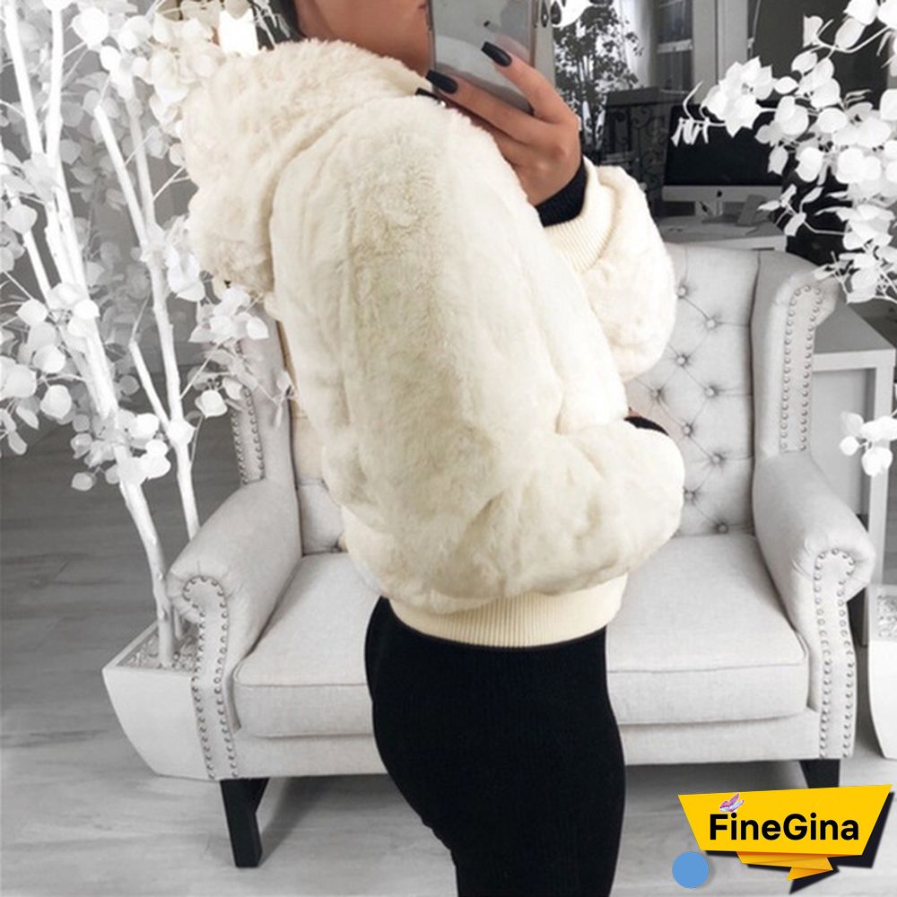 Winter Women Warm Hooded Coat Ladies Warm Plush Hooded Women Faux Fur Coat Winter Warm Zipper Jacket Plus Coat