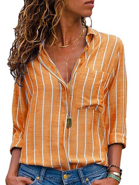 Shirt Collar Cotton Casual Printed Dyed  Blouses Zaesvini