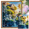 >SALE<Full Embroidery Cotton Thread14CT Print Landscape Flower Hut Cross Stitch50x65cm