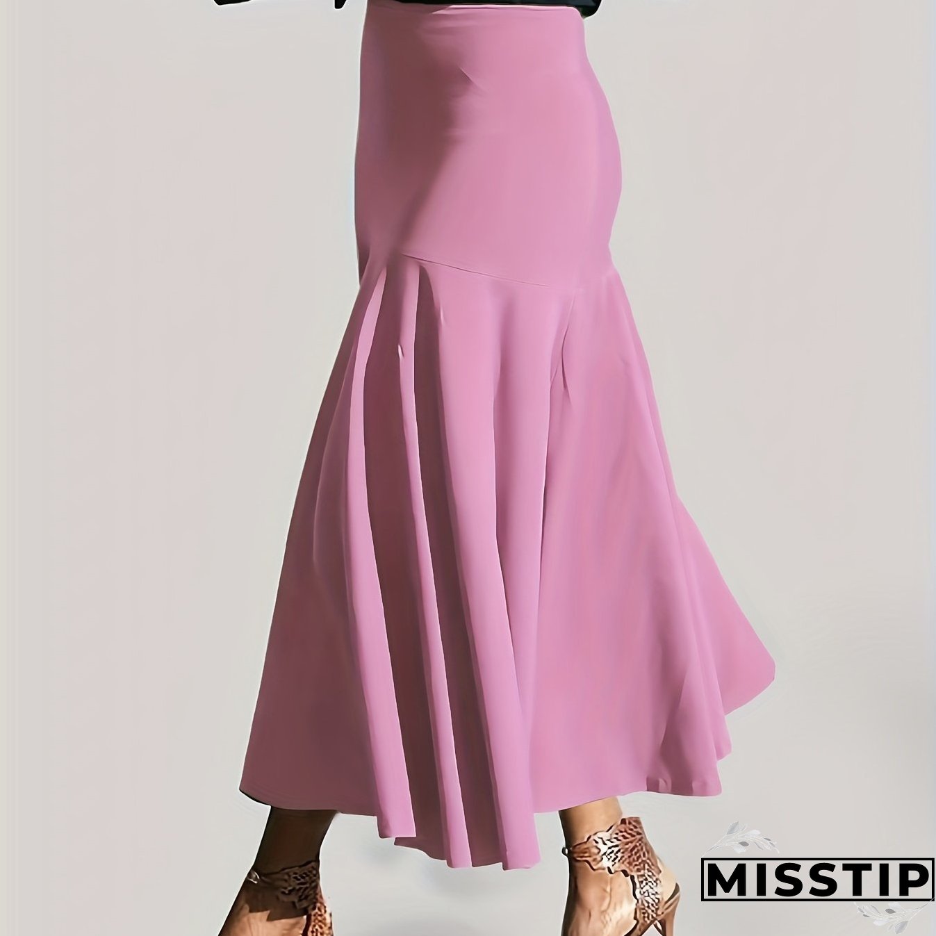 Plus Size Party Skirt, Women's Plus Solid High Rise Non-stretch Maxi Mermaid Skirt