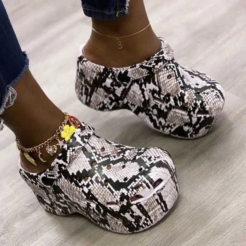 summer New Woman leopard Shoes Hole Slippers High Heel Sandals Fashion Outdoor Beach Shoes Zapatos Mujer womens platform heels