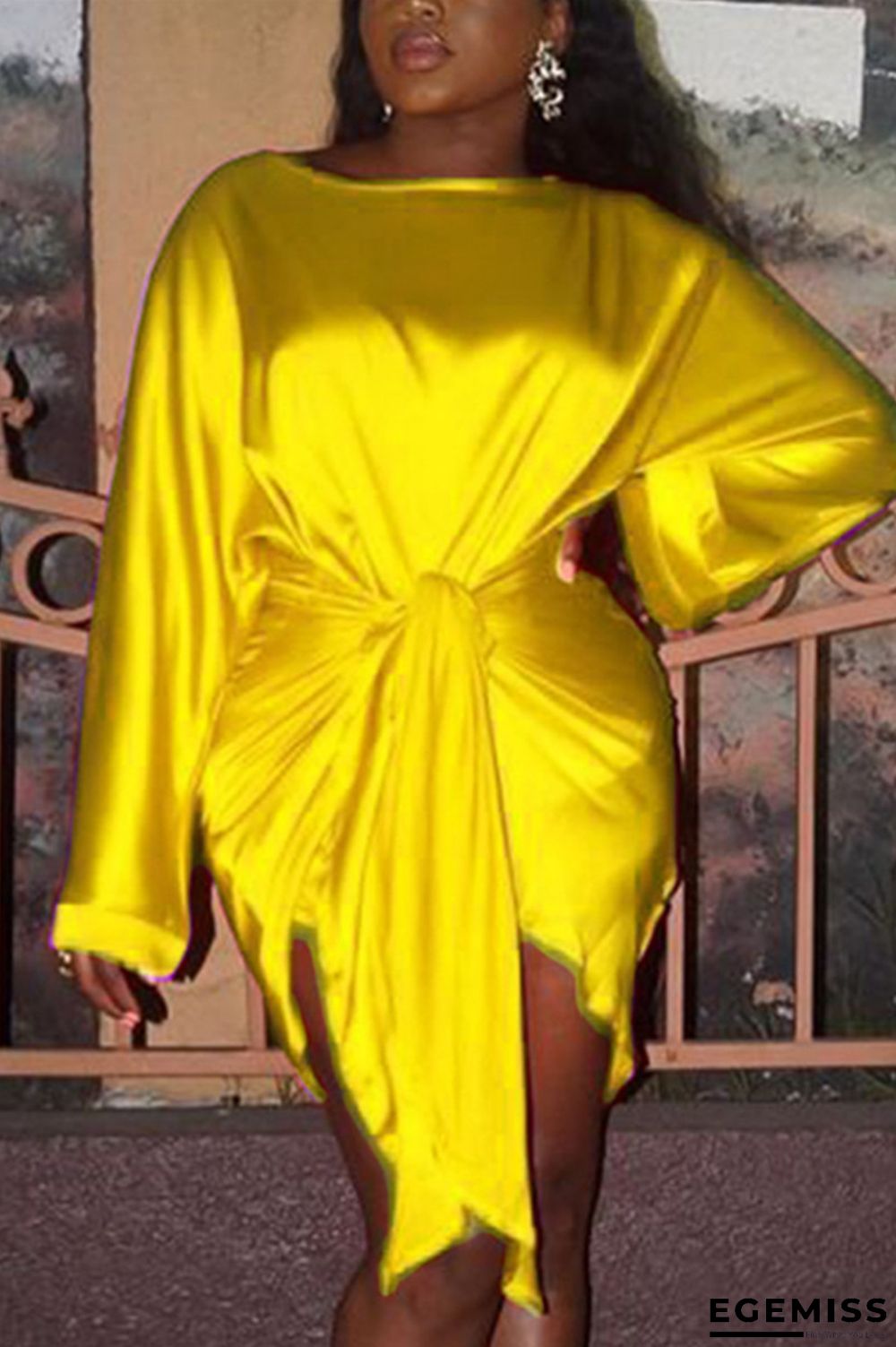 Yellow Fashion Casual Regular Sleeve Long Sleeve O Neck Mini Solid Dresses | EGEMISS