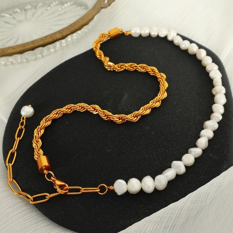 304 Stainless Steel Freshwater Pearl 18K Gold Plated Beaded Plating Pearl Necklace