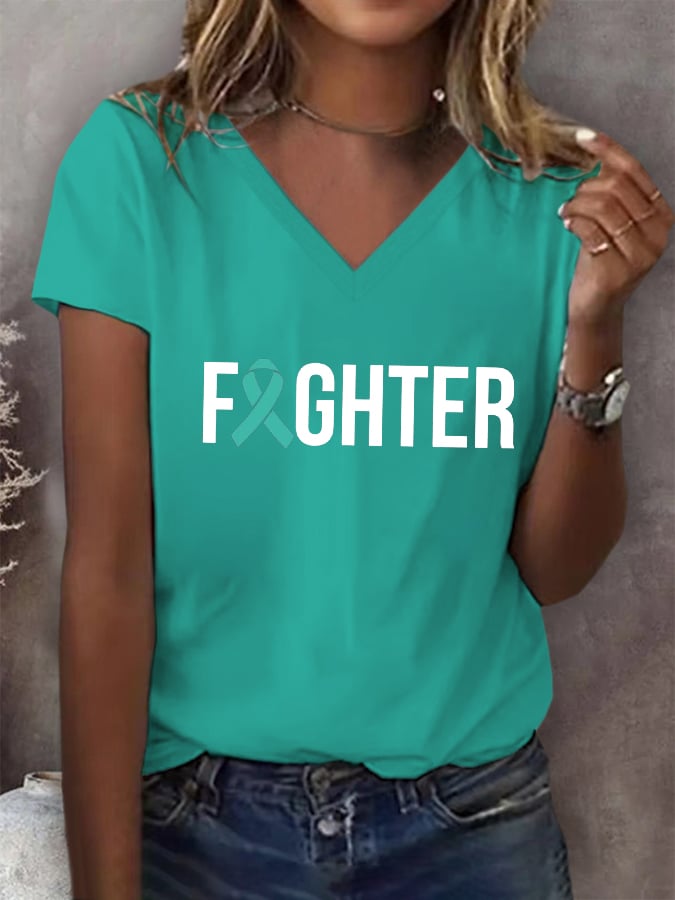Women's Ovarian Cancer Fighter  Print T-Shirt