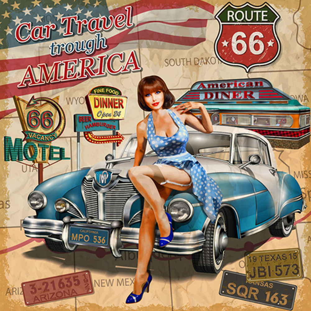 

30*30CM - Round Drill Diamond Painting - Beautiful Car Model Girl, 501 Original