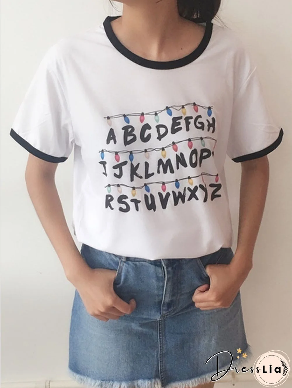 Stranger Things T-Shirt Harajuku Abc Letter Print New Tshirt Women Summer Cotton Tops Tees Streetwear Ladies Loose T Shirt