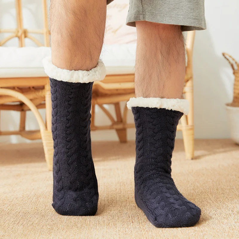Men's Terry Jacquard Thickened Christmas Floor Socks Warm Mid-calf Socks、、URBENIE