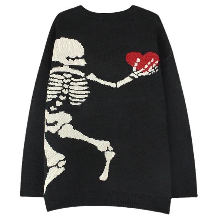 Skeleton Holding Heart Funny Humor Pullover Sweater at Hiphopee