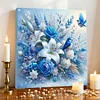(Framed)Diamond Painting -DIY Round Drill Blue Flowers and Birds with Frame(25x25cm)