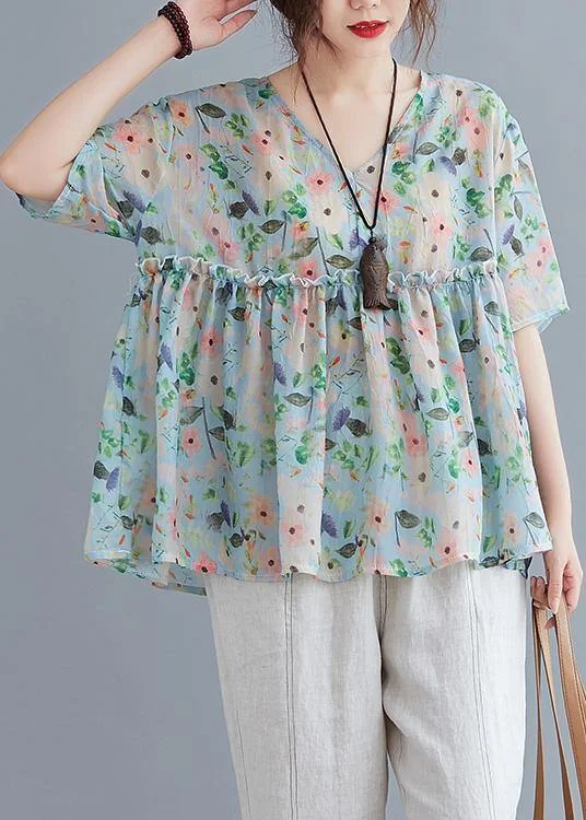 Organic v neck Ruffles summer tops Fashion Ideas floral blouse