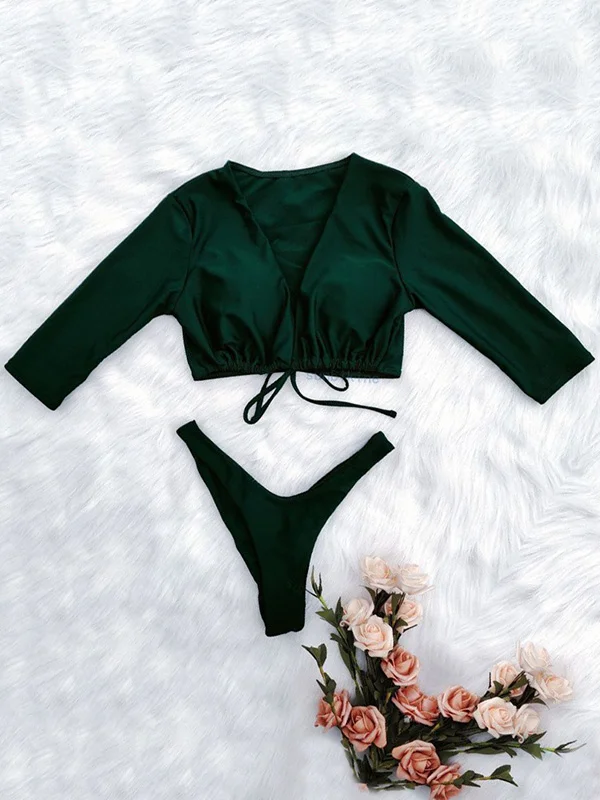 Plain Knot Front Tankini Swimwear
