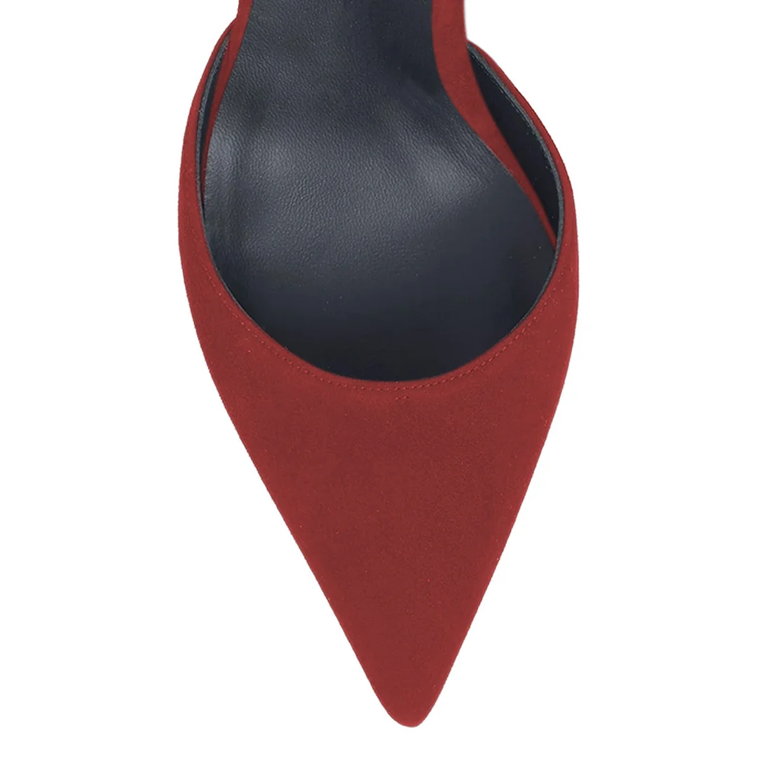 Burgundy Vegan Suede Stiletto Heel Pointed Toe Slingback Pumps