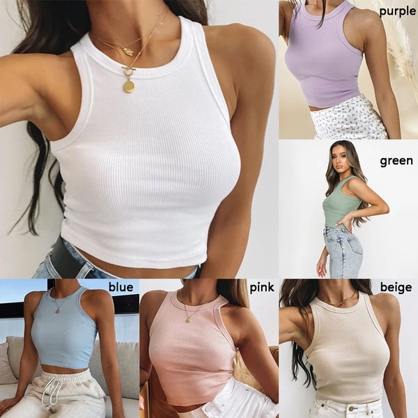 Women's Spring and Summer Fashion All-match Solid Color Sleeveless Vest T-shirt Slim Fit Crop Tops - Life is Beautiful for You - SheChoic