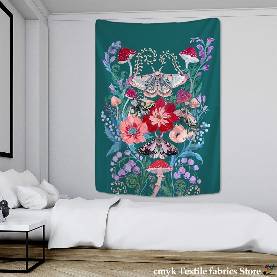 Butterfly Mushroom Tapestry Wall Hanging Colorful Bohemian Hippie TAPIZ Psychedelic Witchcraft Simple Art Room Home Decor