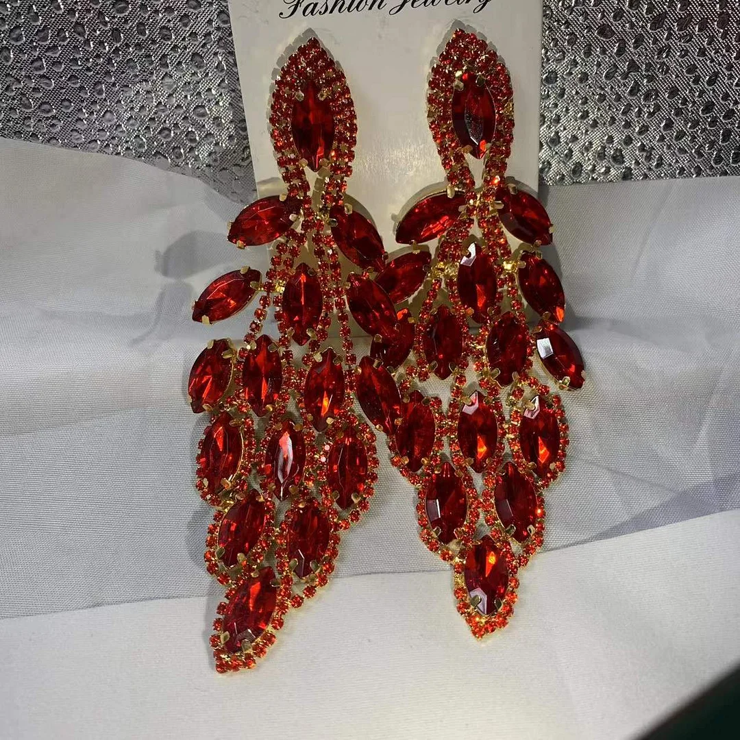Glamour Crystal Rhinestone Big Drop Earrings Dinner Jewelry for Women