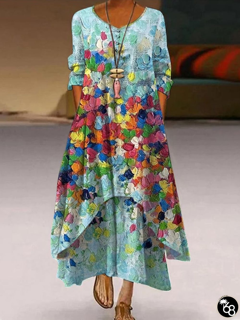 Women's Elegant Casual Double Layer Print Contrast Color Dress | 168DEAL