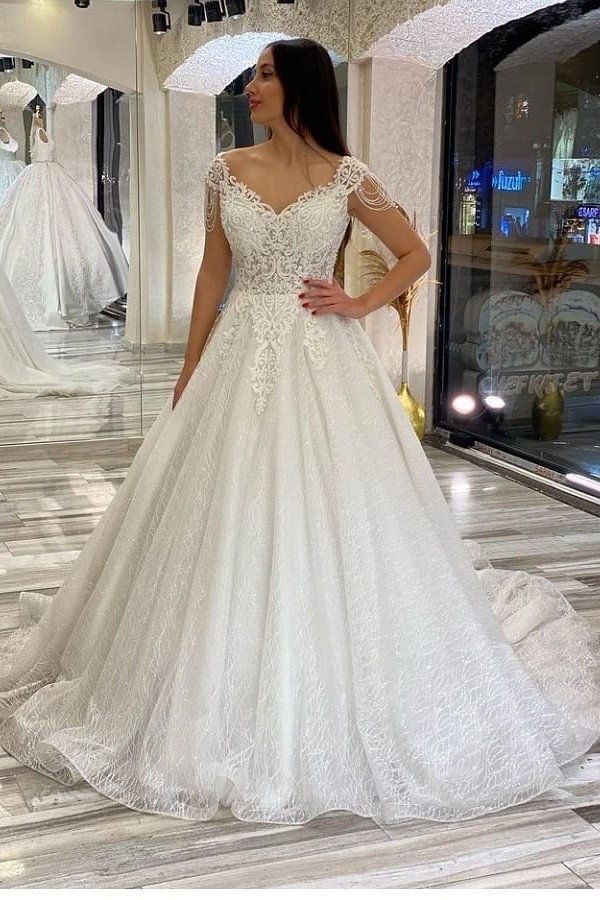 Bellasprom Modest Backless Train Wedding Dress With Sequined Appliques Lace Sweetheart