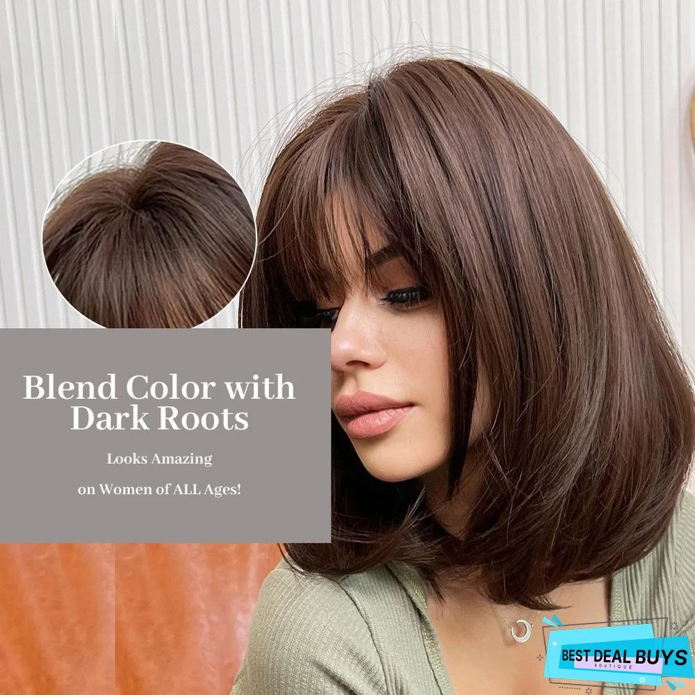 Dark Brown Short Bob Hair Wigs with Bangs Synthetic Wig