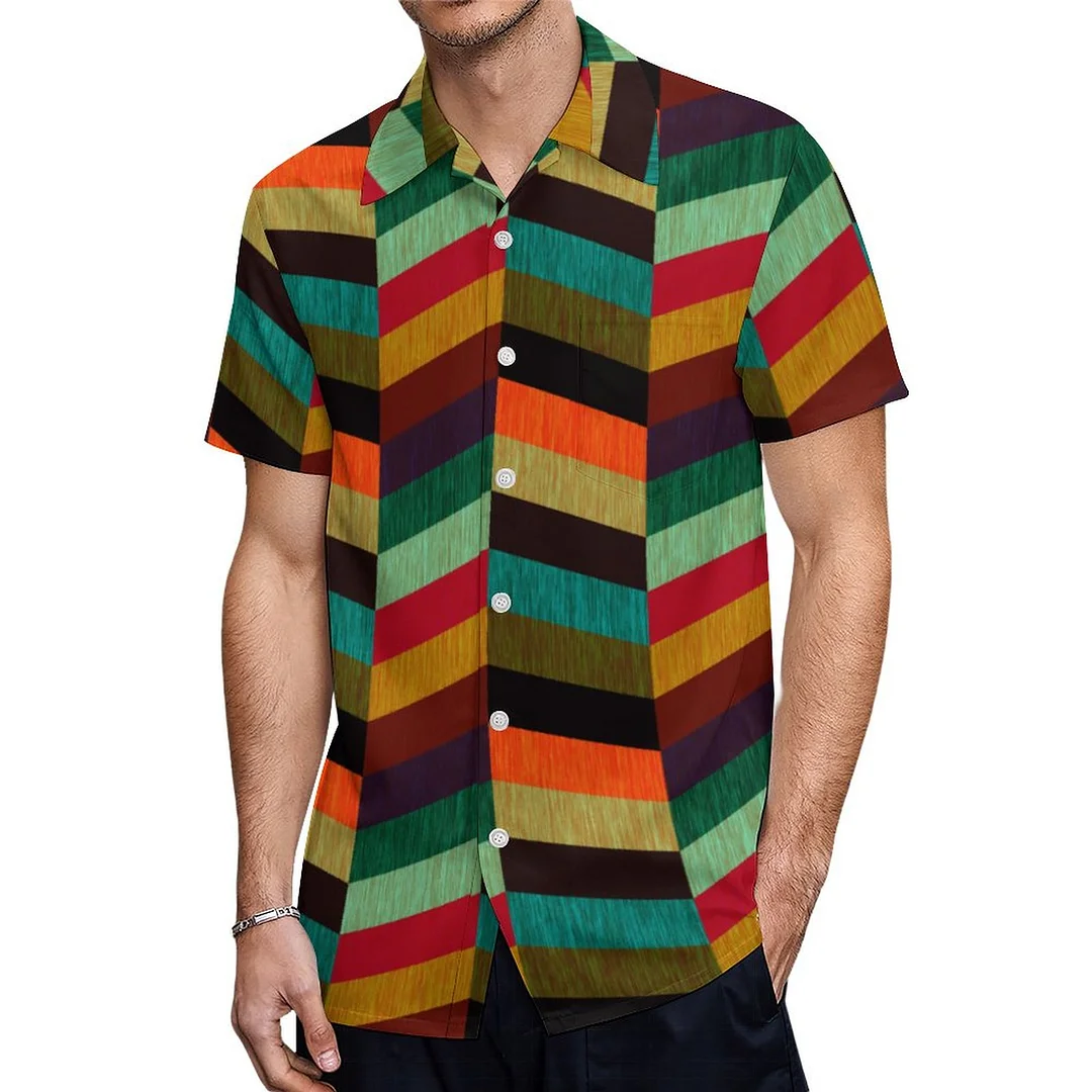 Colorful Multi Colored Herringbone Hawaiian Shirt Mens Button Down Plus Size Tropical Hawaii Beach Shirts