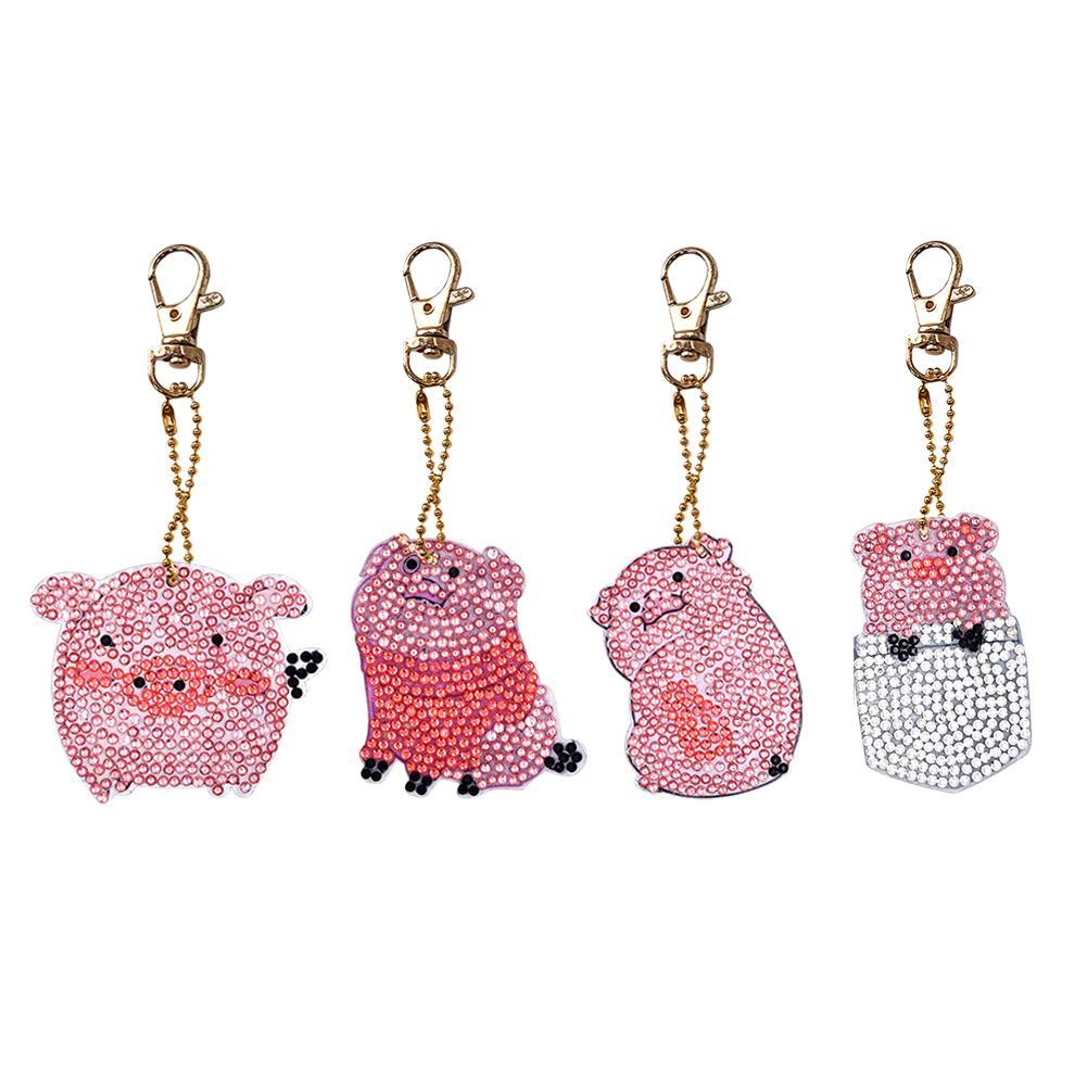

4pcs Pig-DIY Creative Diamond Keychain, 501 Original