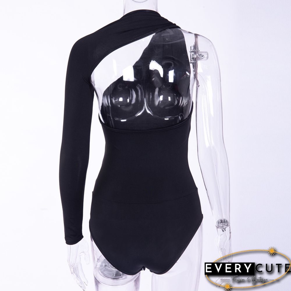 Solid Color One Shoulder Sexy Bodysuits Women Scoop Back Skinny Tight Playsuits One Sleeve Top Button Be It Blouse Beachwear Y2K