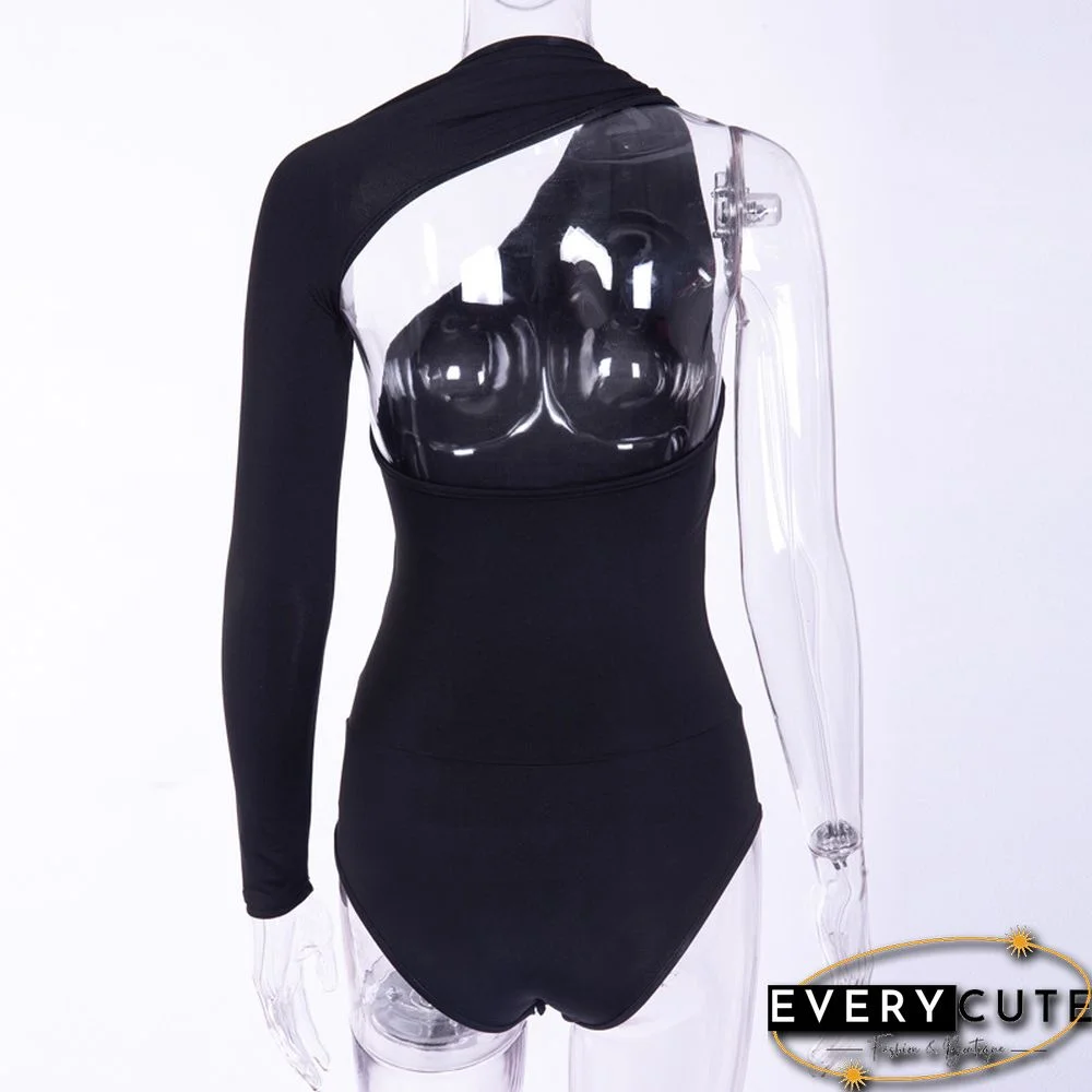 Solid Color One Shoulder Sexy Bodysuits Women Scoop Back Skinny Tight Playsuits One Sleeve Top Button Be It Blouse Beachwear Y2K