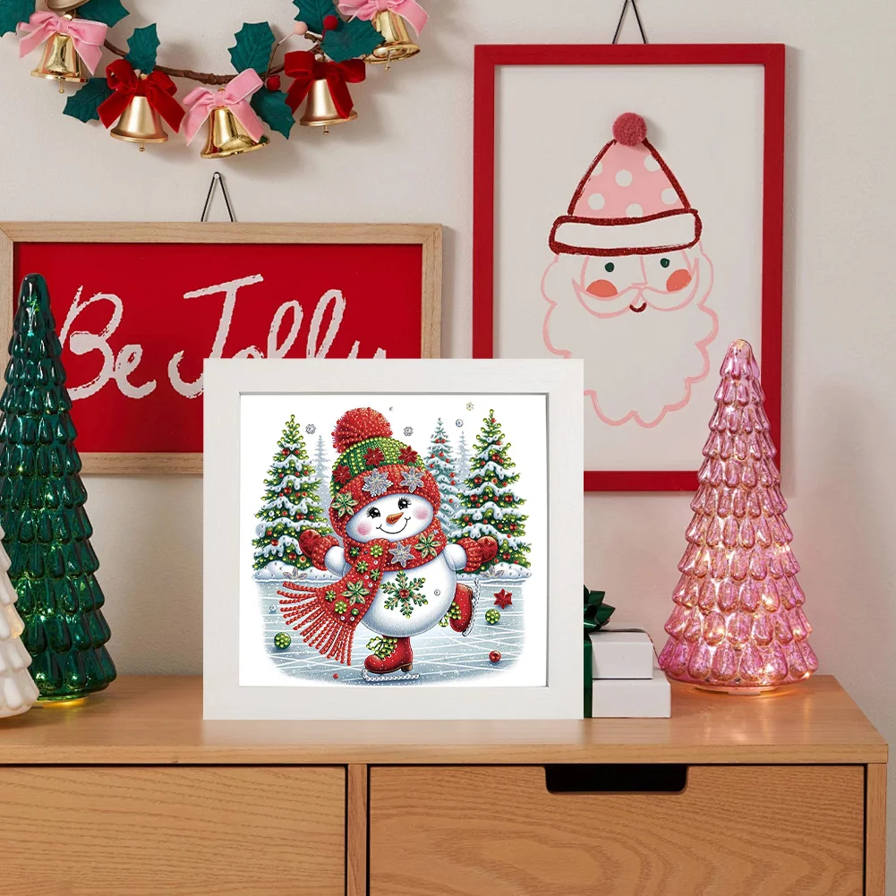 5D DIY Partial Special Shaped Drill Diamond Painting Xmas Snowman Home Kit 19.2x19.2cm【With Frame】