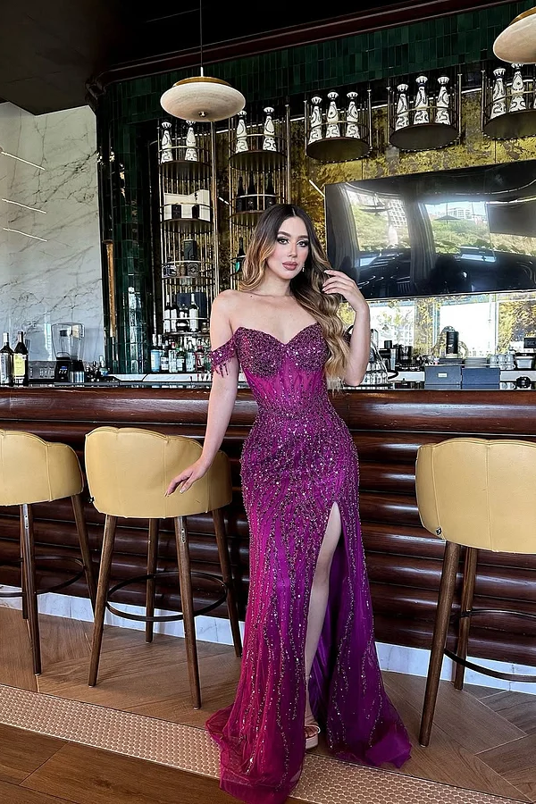 Daisda Sleeveless Strapless Sweetheart Mermaid Beads Embroidery Prom Dress