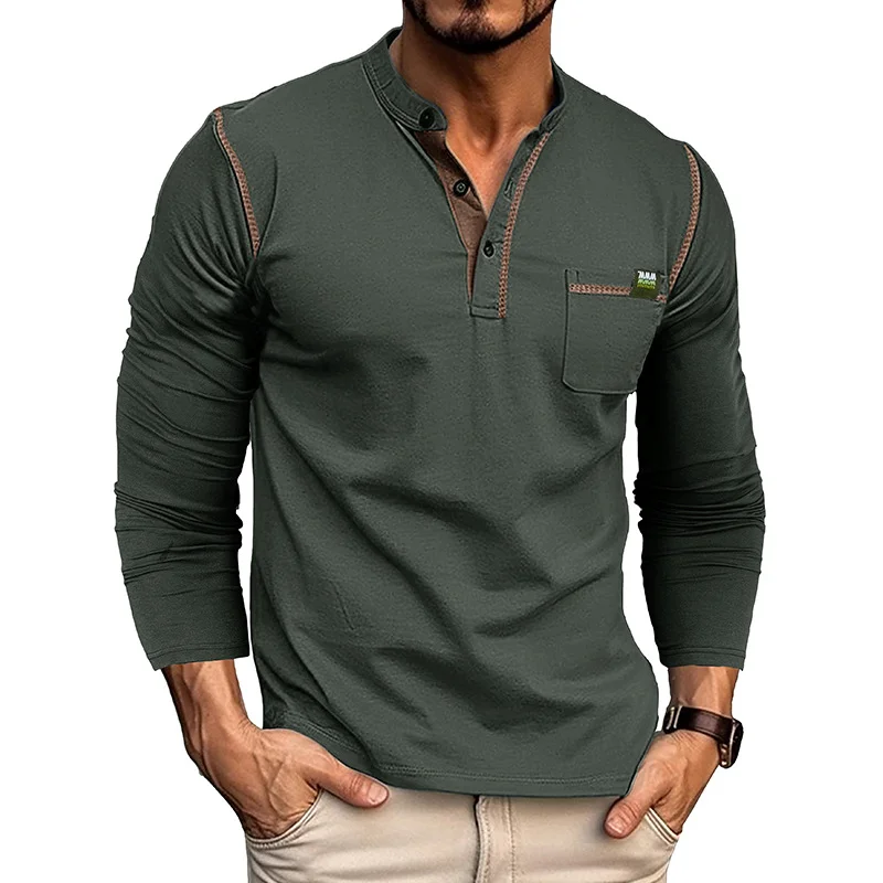 Men's Long Sleeved T-shirts Henry Solid Shirts