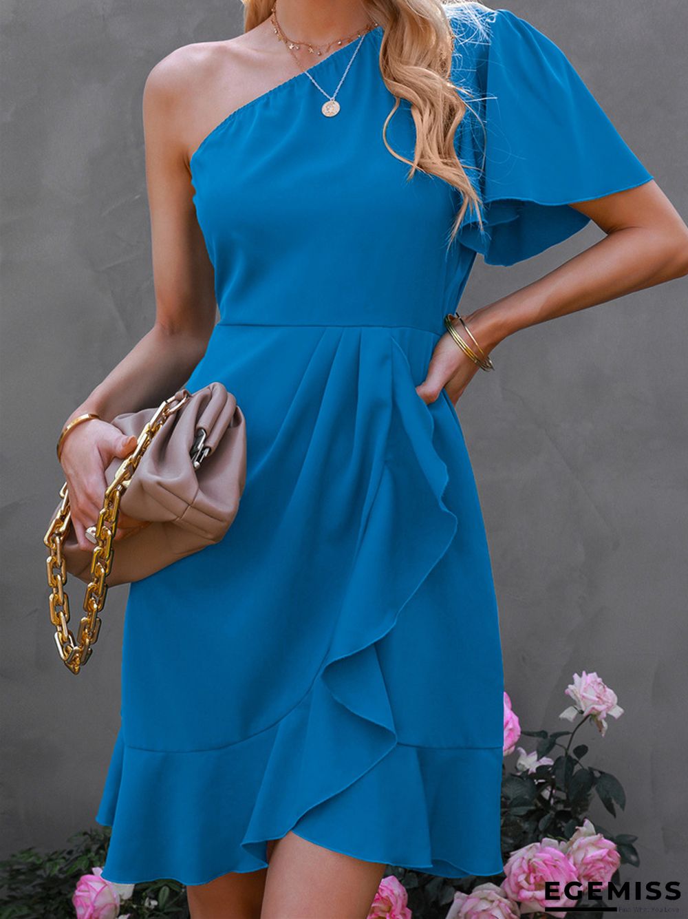 Women's Dress With Off-the-shoulder Flounces And Small Dresses | EGEMISS