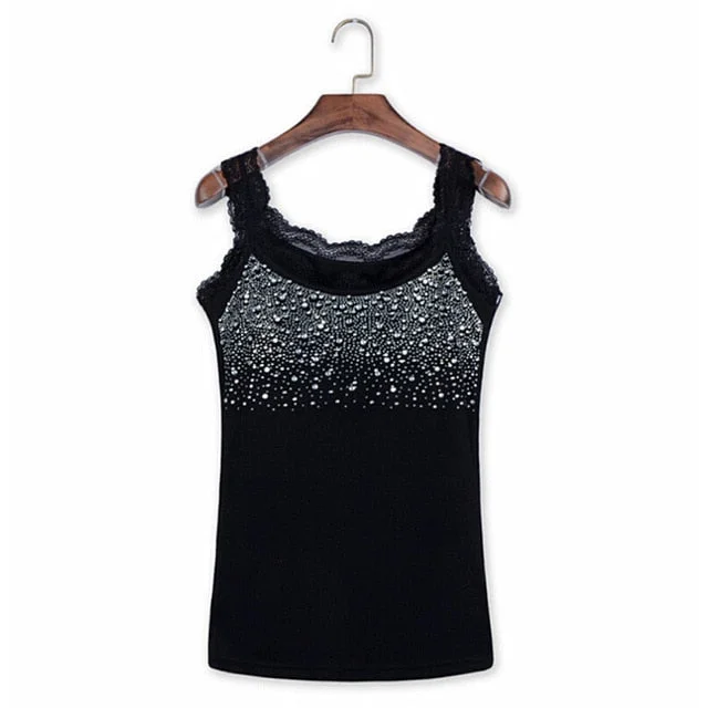 Summer Shirts Women's Rhinestone Sexy Lace Tanks Tops Sling Halter Sleeveless Blouse Patchwork Low Bust Hot Drilling Corset