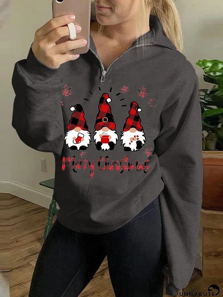 Hoodies Christmas Print Zip Long Sleeve Hoodie for Women