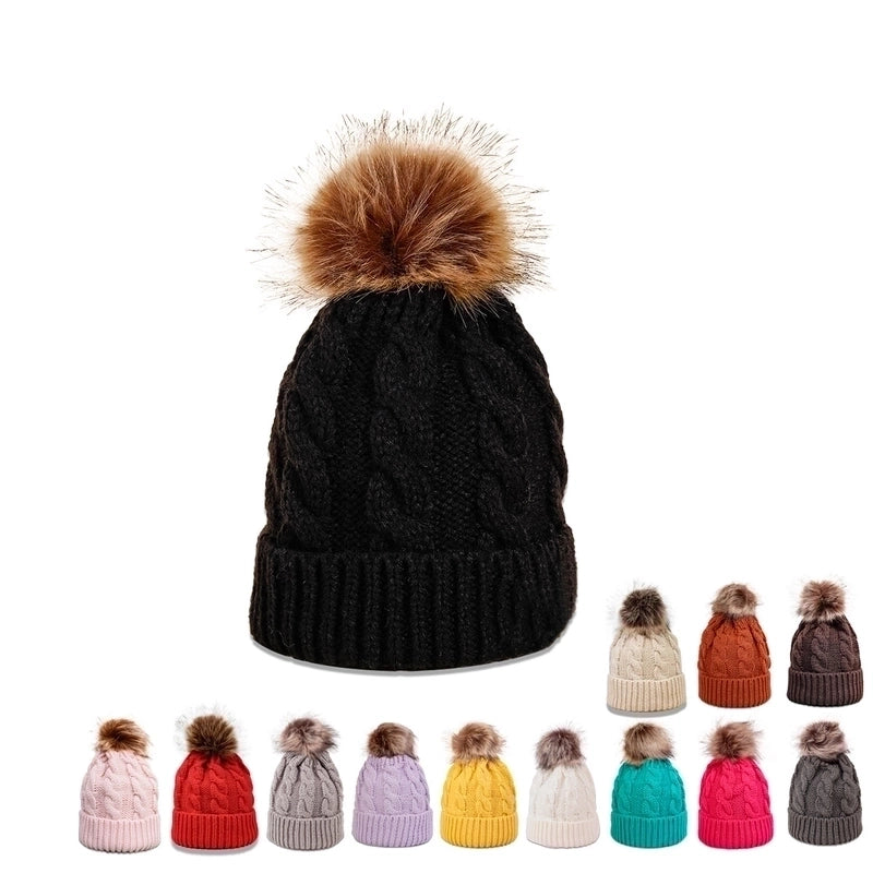 Autumn And Winter New Twist Knit Hat Wool Ball Fashion Trend Warmth Pure Color Woolen Hat