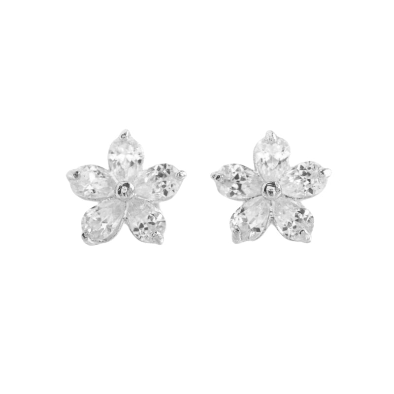 1 Pair 18K Gold Plated Sterling Silver Zircon Flower Ear Studs
