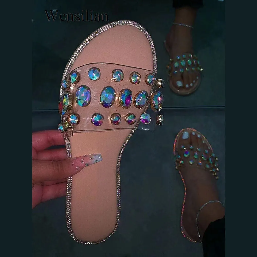 Slides Women Flip Flops Shoes Slippers Gemstone Rhinestones Shoes Sandals Ladies Slides Wild Diamond Slippers chanclas mujer