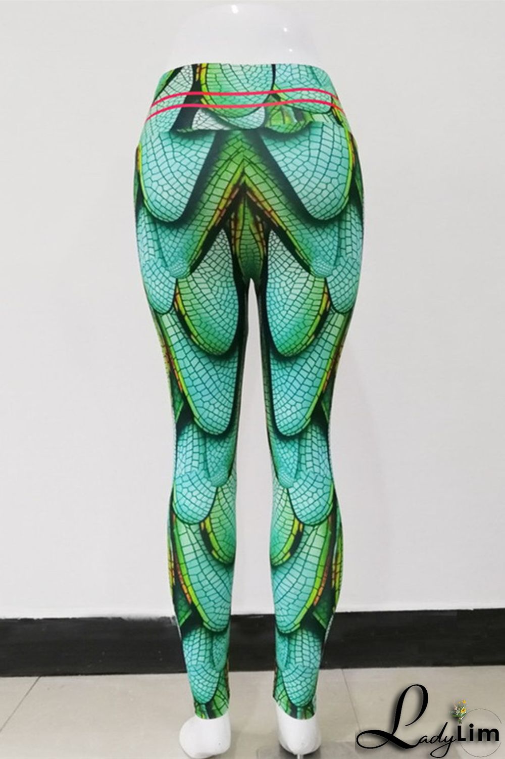 Green Fashion Casual Sportswear Print Basic Skinny High Waist Pencil Trousers