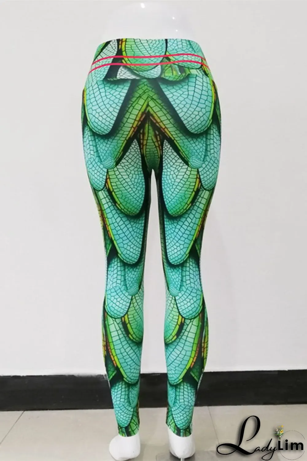 Green Fashion Casual Sportswear Print Basic Skinny High Waist Pencil Trousers