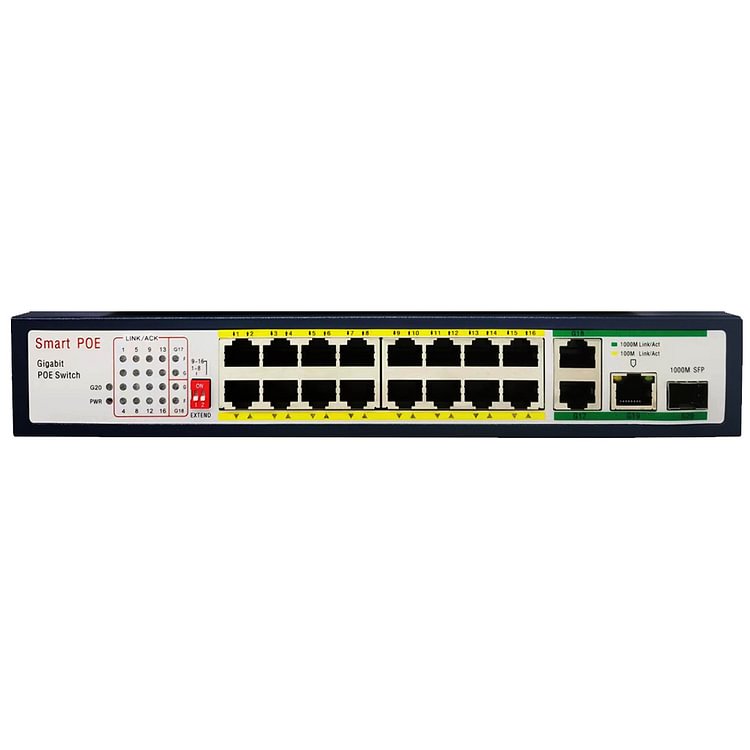 20-Port Fast Ethernet PoE Switch Gigabit Uplink 16+3+1