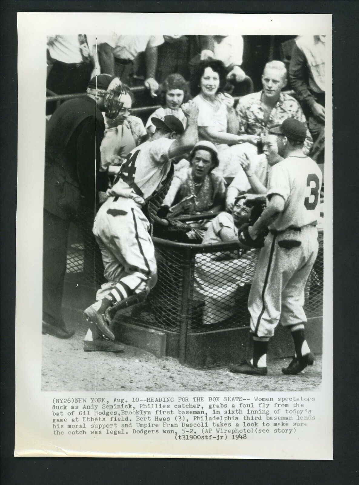 Andy Seminick & Bert Haas 1948 Press Photo Poster painting Philadelphia Phillies