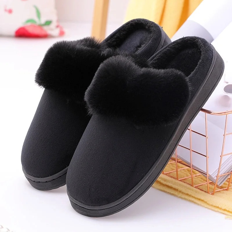 Men and Women Couple Winter Warm Slippers Female Rabbit Pattern Non-Slip Thicken Indoor Home Plush Slippers Cotton Shoes