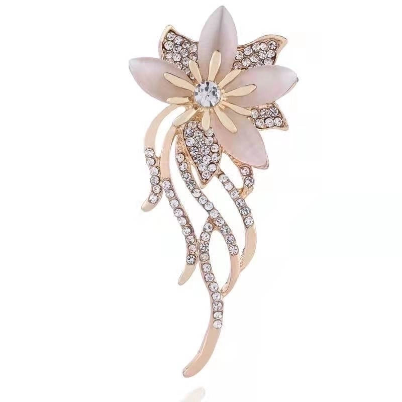Fashion Pin Flower Alloy Plating Inlay Artificial Gemstones Pearl Women’S Brooches