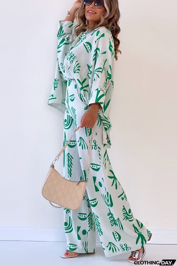 Talk Sweetly Printed Vacation Straight Pants Suit