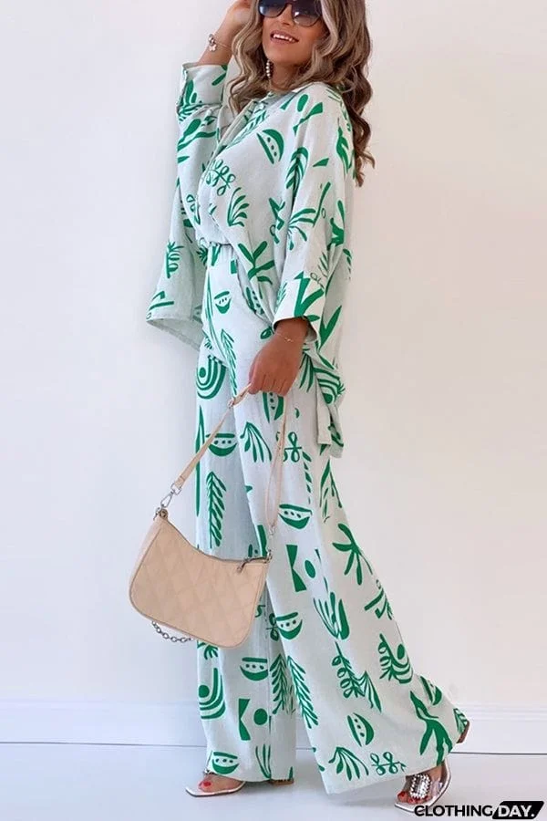 Talk Sweetly Printed Vacation Straight Pants Suit