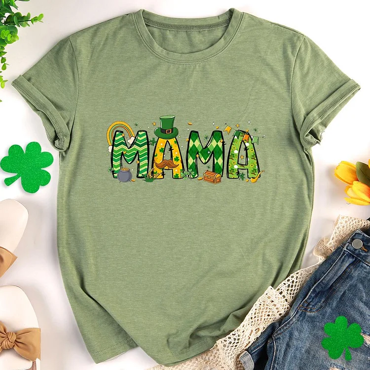 St Patricks Day Mama Round Neck T-shirt-Annaletters