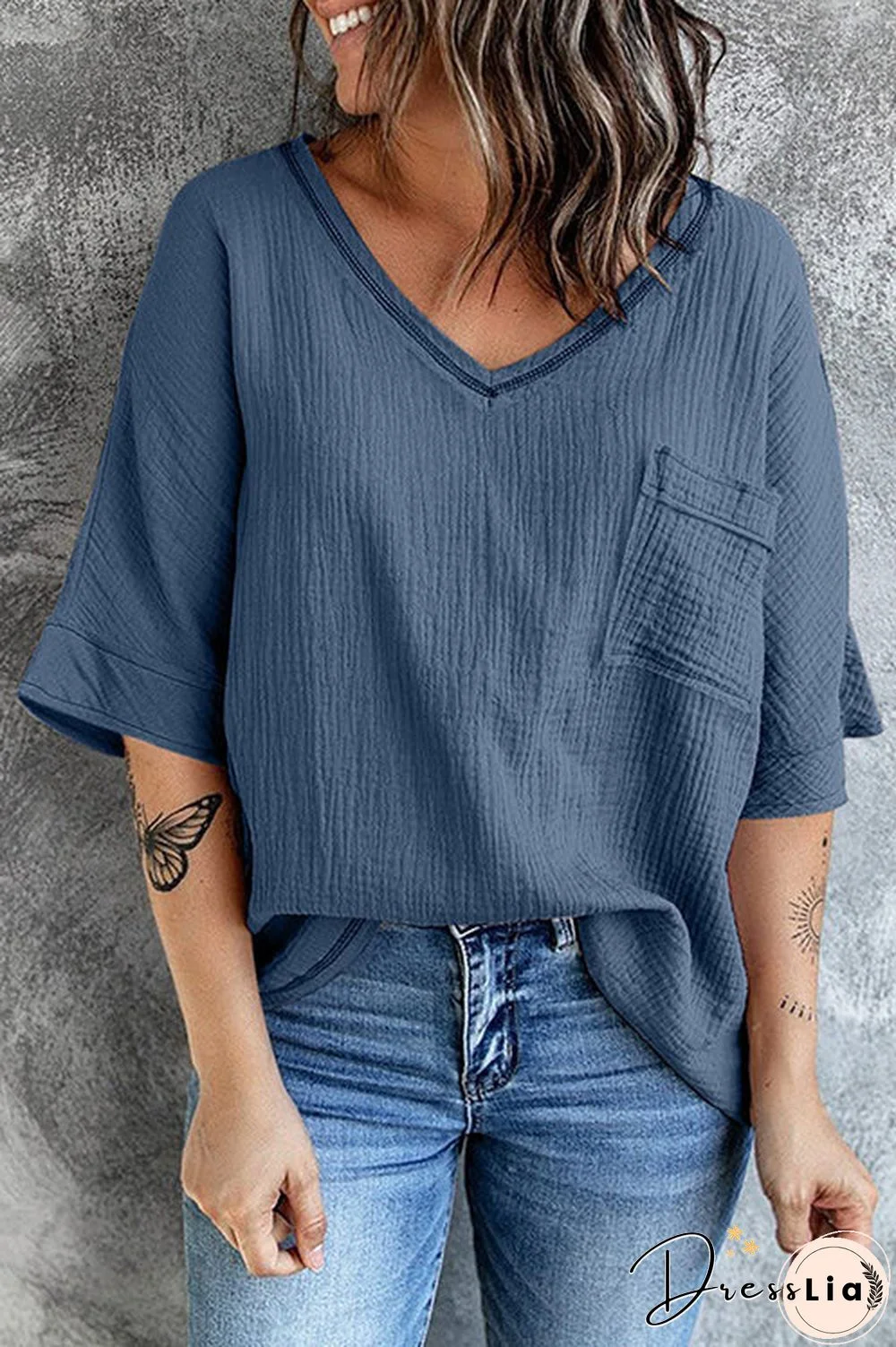 Pockets V Neck Blouse