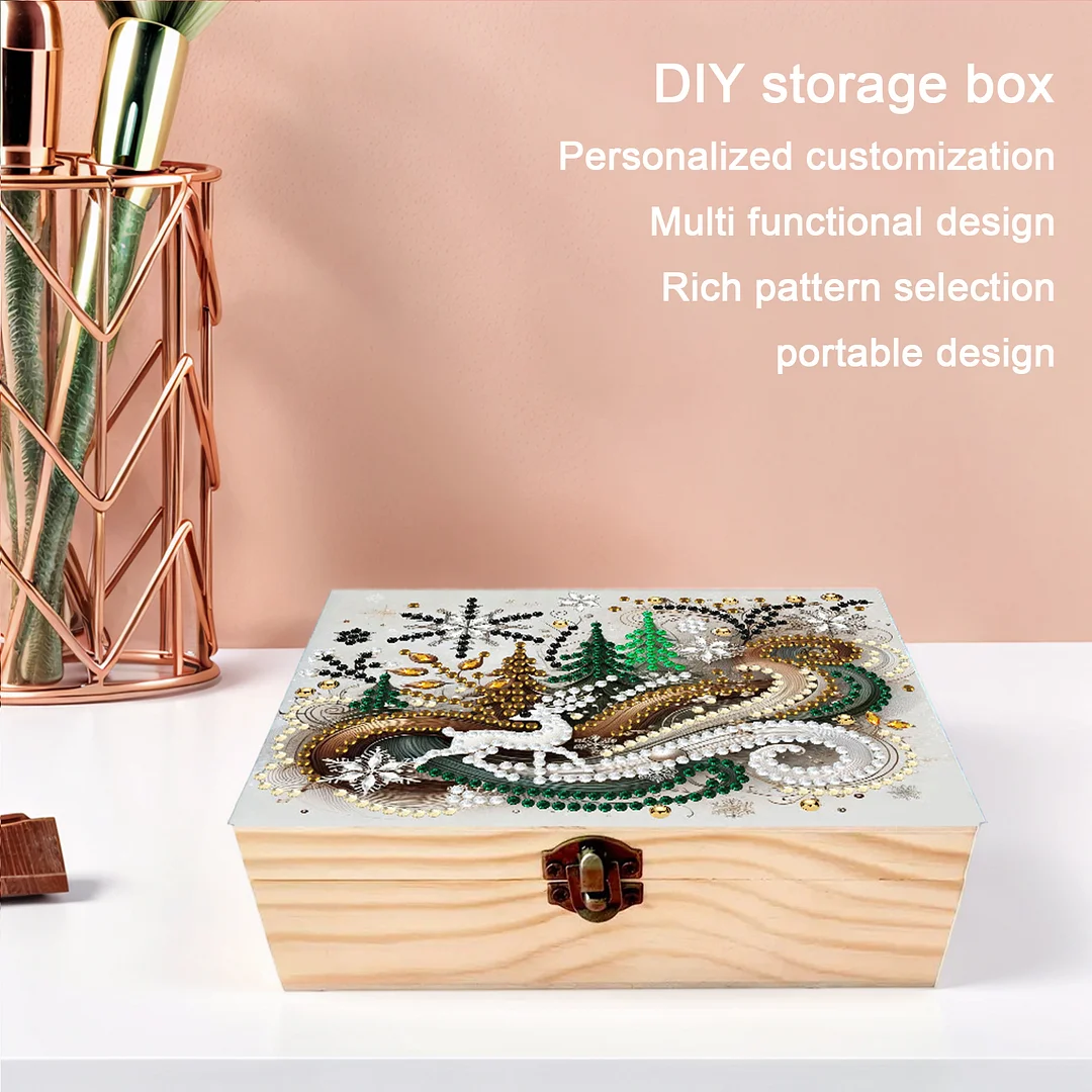 Deer DIY Wooden 5D Diamond Art Diamond Art Storage Box for Adults Gifts Desktop