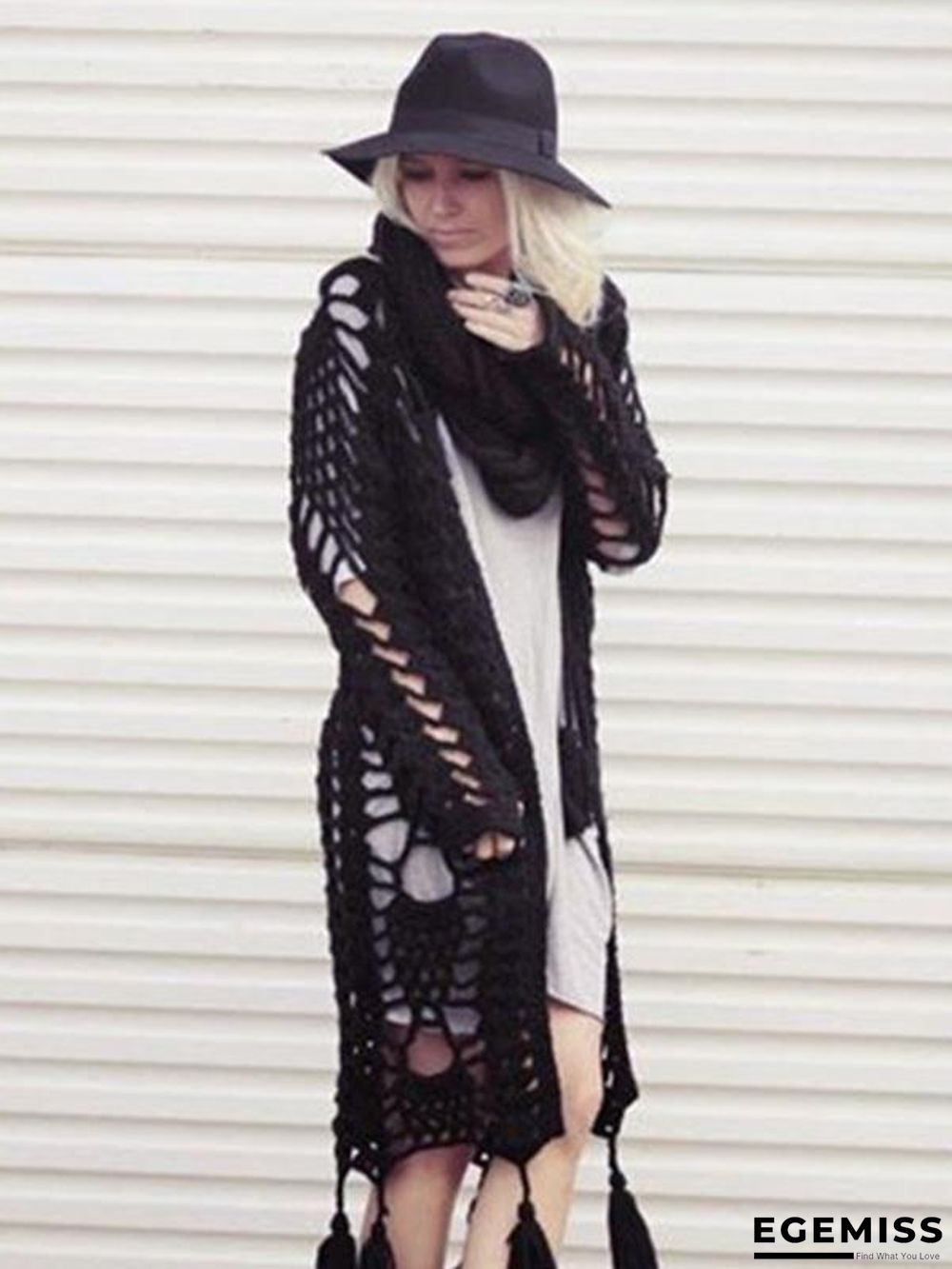 Knitting 2 Colors Cover-up Cardigans Tops | EGEMISS