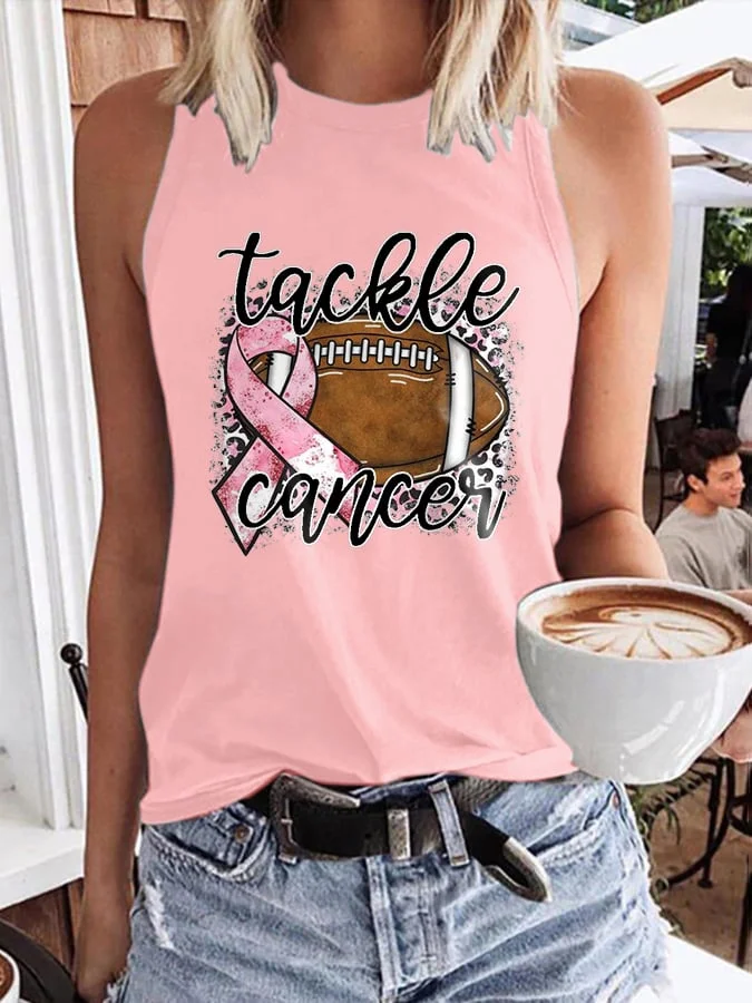 Breast Cancer Awareness Tackle Cancer Football Print Tank Top socialshop