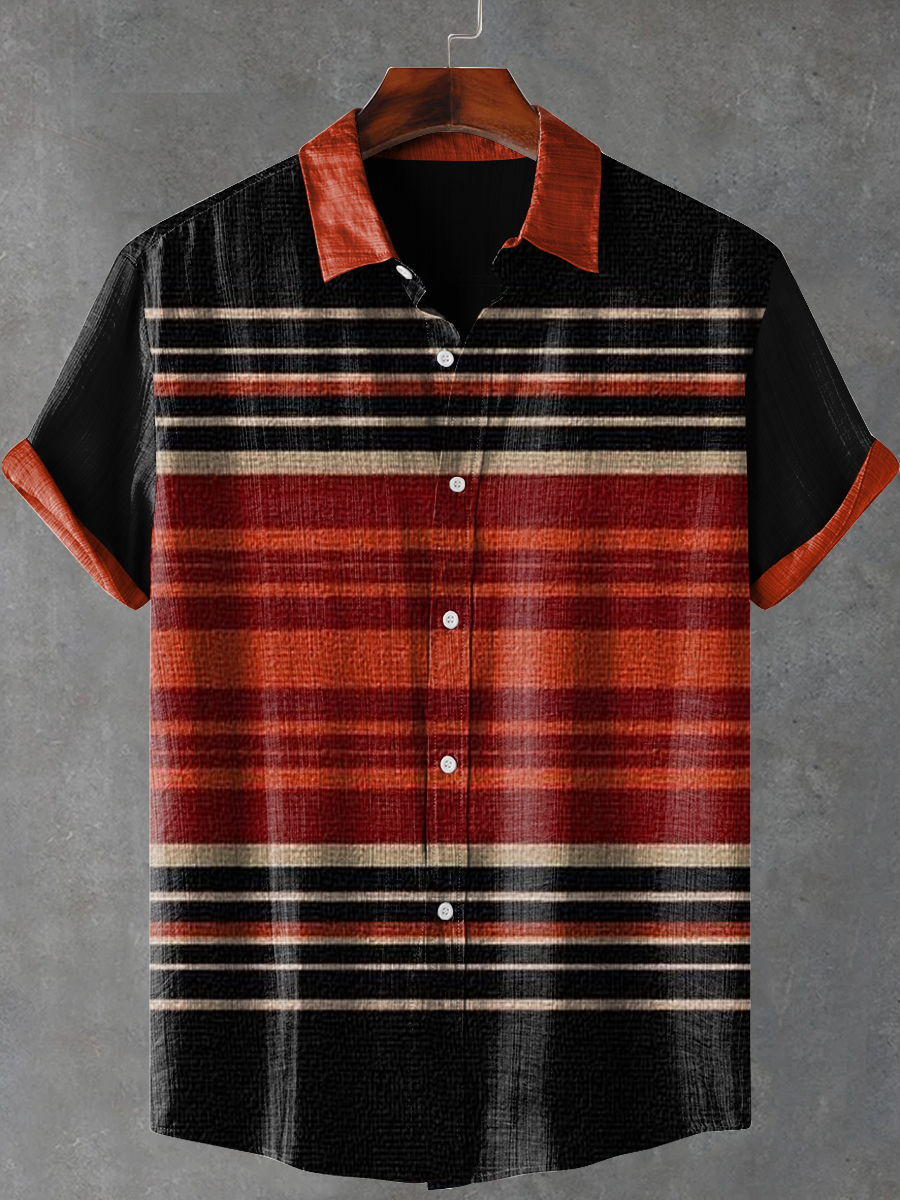 Retro Stripes Art Print Casual 100% Cotton Shirt